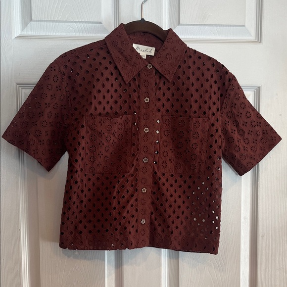 Marled Tops - Marled Eyelet Button-Up Blouse